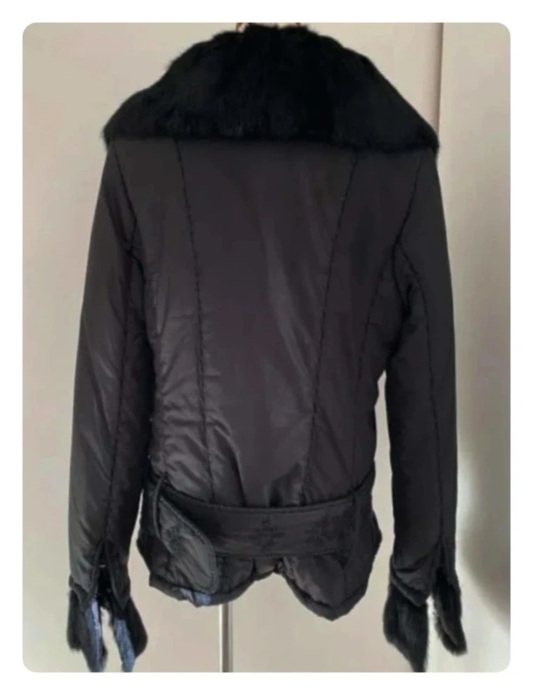 Casaco List Vestido longo de pelúcia preta Tamanho 46 (Italiano) – photo 3